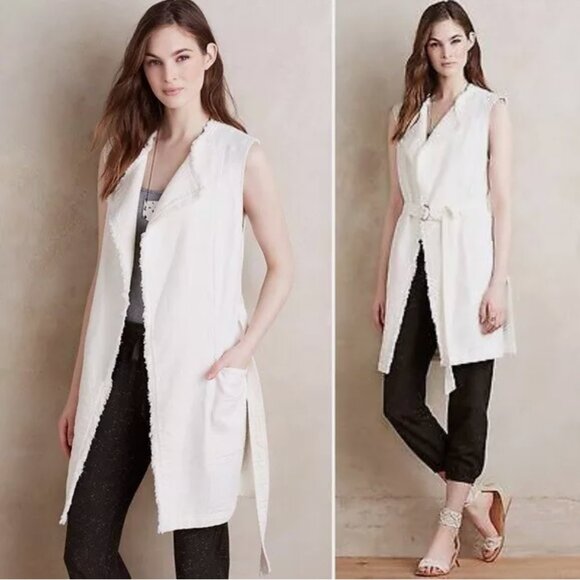 Elevenses/Anthro Luna Vest XS in white - Has pockets. original belt included!!!! - Picture 1 of 13
